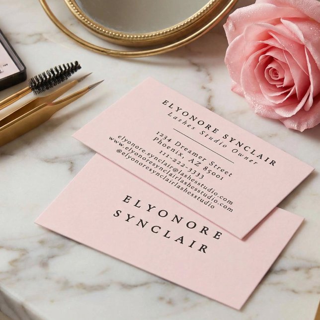 Cartão De Visita Blush Pink Black Script Lashes (Criador carregado)