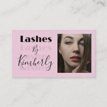 Blush Pink Black Script Photo Lashes Business Card