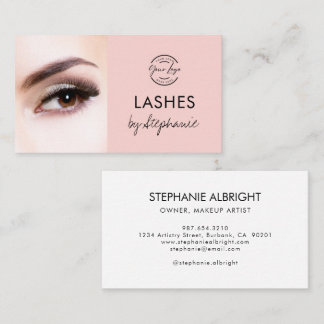 Cartão De Visita Blush Pink Black Script Photo Lashes Studio