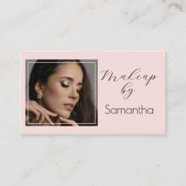 Cartão De Visita Blush Pink Black Script Photo Makeup