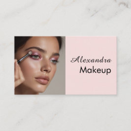 Cartão De Visita Blush Pink Black Script Photo Makeup 