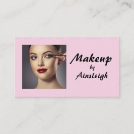 Cartão De Visita Blush Pink Black Script Photo Makeup
