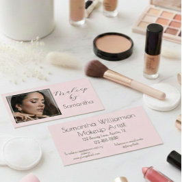 Cartão De Visita Blush Pink Black Script Photo Makeup