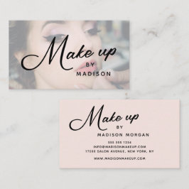 Cartão De Visita Blush Pink Black Script Photo Makeup Business Card