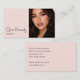 Cartão De Visita Blush Pink Black Script Photo Makeup Business Card
