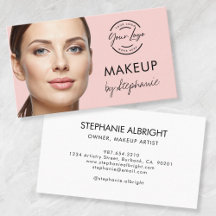 Blush Pink Black Script Photo Makeup Business Card