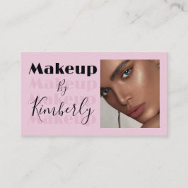 Cartão De Visita Blush Pink Black Script Photo Makeup Business Card