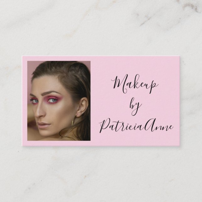 Cartão De Visita Blush Pink Black Script Photo Makeup Business Card (Frente)