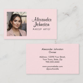 Cartão De Visita Blush Pink Black Script Photo Makeup Business Card