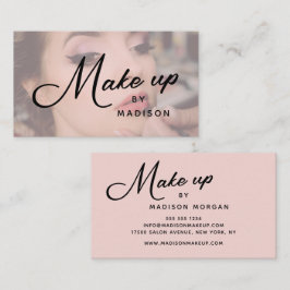 Cartão De Visita Blush Pink Black Script Photo Makeup Business Card