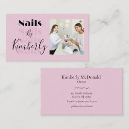 Cartão De Visita Blush Pink Black Script Photo Nails Business Card