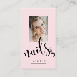 Cartão De Visita Blush Pink Black Script Photo Nails Specialist