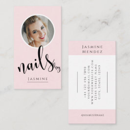 Cartão De Visita Blush Pink Black Script Photo Nails Specialist