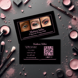 Cartão De Visita Blush Pink Black Social Icon QR Code Photo Makeup