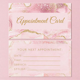 Cartão De Visita Blush Pink Gold Agate Marble Appointment Card