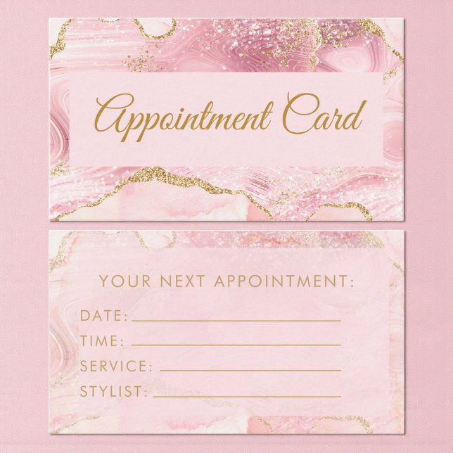 Cartão De Visita Blush Pink Gold Agate Marble Appointment Card (Criador carregado)