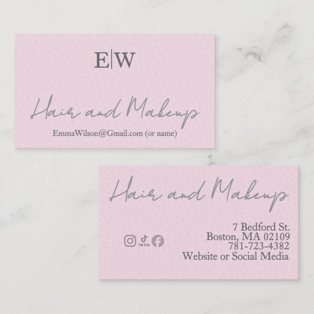 Cartão De Visita  Blush Pink Hair & Beauty Business Card SM Icons (Frente/Verso)
