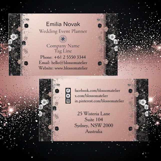 Cartão De Visita Blush Pink Metallic Silver Glitter Floral Modern  (Blush Pink Metallic Silver Glitter Floral Modern Business Card)