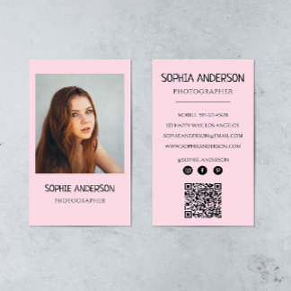 Cartão De Visita Blush Pink Photographe Photo with QR Code