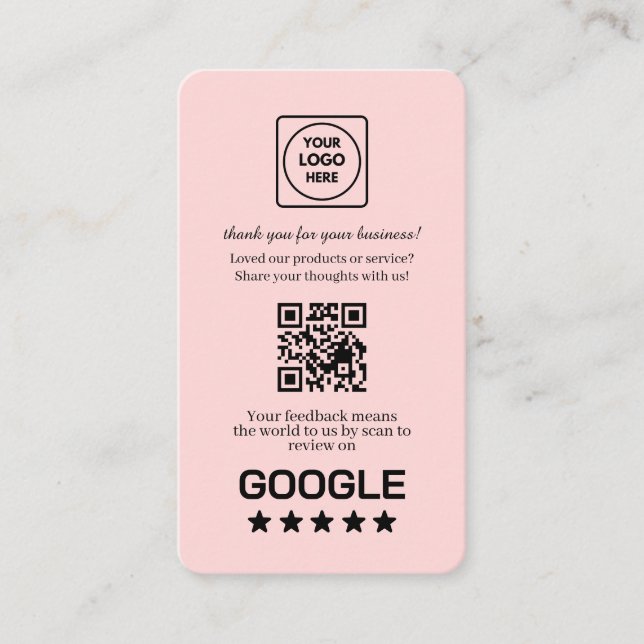 Cartão De Visita Blush Pink QR | Google Reviews Custom Feedback  (Frente)