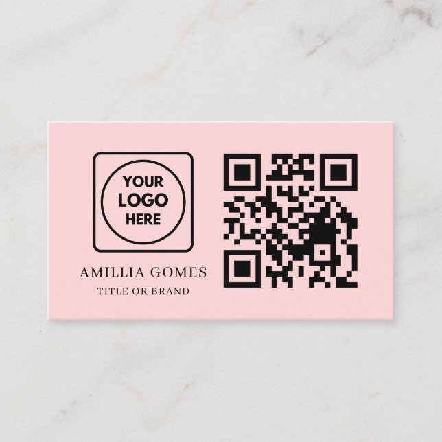 Cartão De Visita Blush Pink QR | Minimal Feminine Contact Design (Frente)