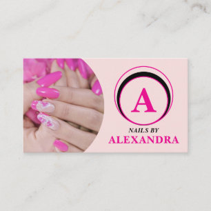 Cartão De Visita Blush Pink Script Ícone Social QR Code Foto Unhas