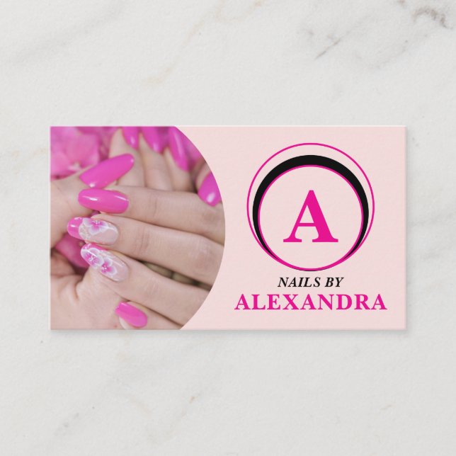 Cartão De Visita Blush Pink Script Ícone Social QR Code Foto Unhas (Frente)