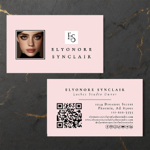 Cartão De Visita Blush Pink Script Logo QR Code Foto Cílios