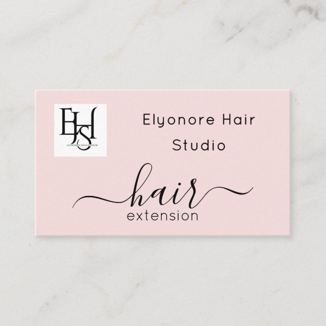 Cartão De Visita Blush Pink Script Logo QR Code Hair Extension (Frente)