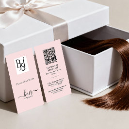 Cartão De Visita Blush Pink Script Logo QR Code Hair Extension