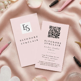Cartão De Visita Blush Pink Script Logo QR Code Lashes 