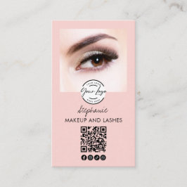 Cartão De Visita Blush Pink Script Logo QR Code Photo Lashes Studio