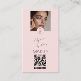 Cartão De Visita Blush Pink Script Logo QR Code Photo Makeup