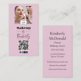 Cartão De Visita Blush Pink Script Logo QR Code Photo Makeup