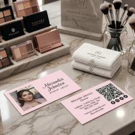Cartão De Visita Blush Pink Script ocial Icon QR Code Photo Makeup