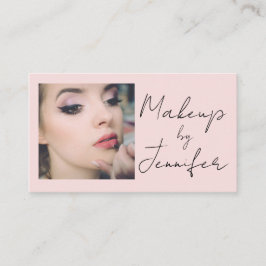 Cartão De Visita Blush Pink Script Social Icon QR Code Photo Makeup