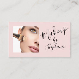 Cartão De Visita Blush Pink Script Social Icon QR Code Photo Makeup