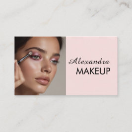 Cartão De Visita Blush Pink Script Social Icon QR Code Photo Makeup