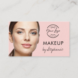 Cartão De Visita Blush Pink Script Social Icon QR Code Photo Makeup