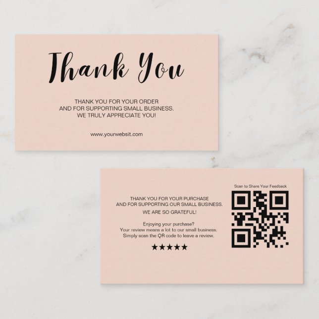 Cartão De Visita Blush Review Request Thank You Card QR Business (Frente/Verso)