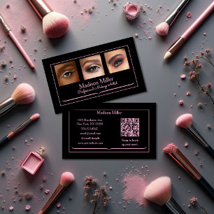 Cartão De Visita Blush Rosa Código QR de Ícone Social Preto Foto Ma