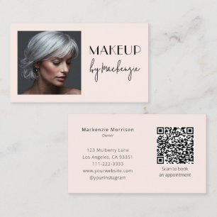 Cartão De Visita Blush Rosa Código QR Script Foto Maquiagem