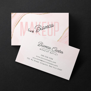 Cartão De Visita Blush Rosa Dourado Brilho Ágata Salão de Maquiagem