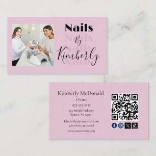Cartão De Visita Blush Rosa Ícone Social QR Code Foto Unhas
