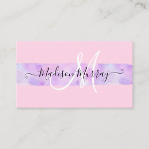 Cartão De Visita Blush Rosa & Lilás Roxo Unicórnio Monograma Nome