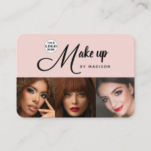 Cartão De Visita Blush Rosa Logotipo de Script Preto 3 Foto Maquiag