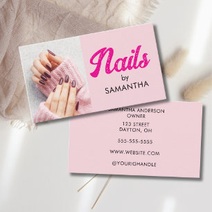 Cartão De Visita Blush Rosa Moderno Rótulo Foto Unhas