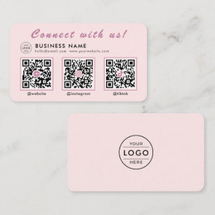 Cartão De Visita Blush Rosa Ouro 3 QR Code Multi Social