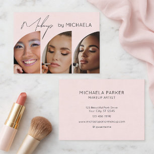 Cartão De Visita Blush Rosa Preto Script 3 Foto Maquiagem