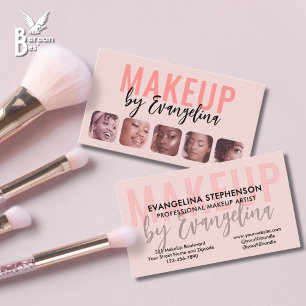 Cartão De Visita Blush Rosa Preto Script 5 Foto Maquiador